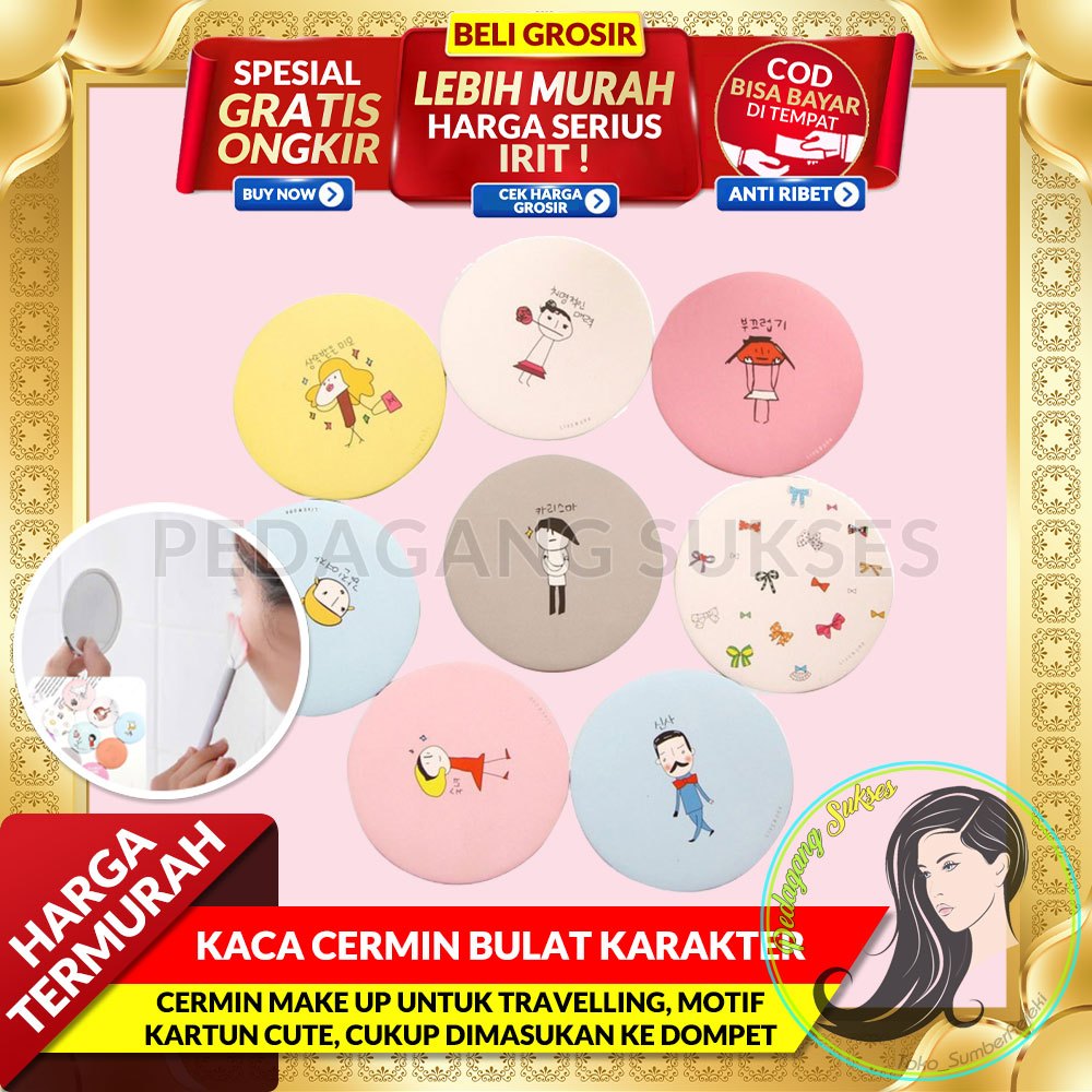 GROSIR PASTI MURAH KACA CERMIN BULAT KARAKTER Make Up Mini Cermin Kaca Bulat Mini Souvenir