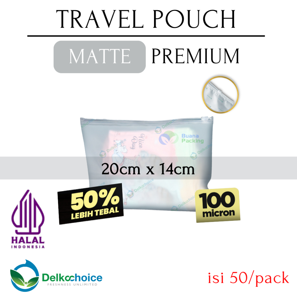 DELKOCHOICE TRAVEL POUCH MATTE PREMIUM 100mic 20x14