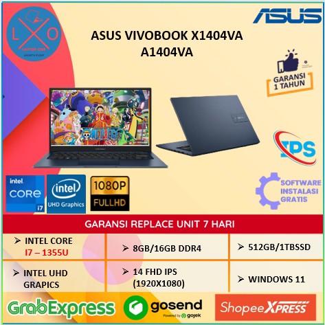 LAPTOP ASUS VIVOBOOK 14 INTEL CORE i7 1355U 24GB 1TBSSD WINDOWS 11 - X1404VA /A1404VA