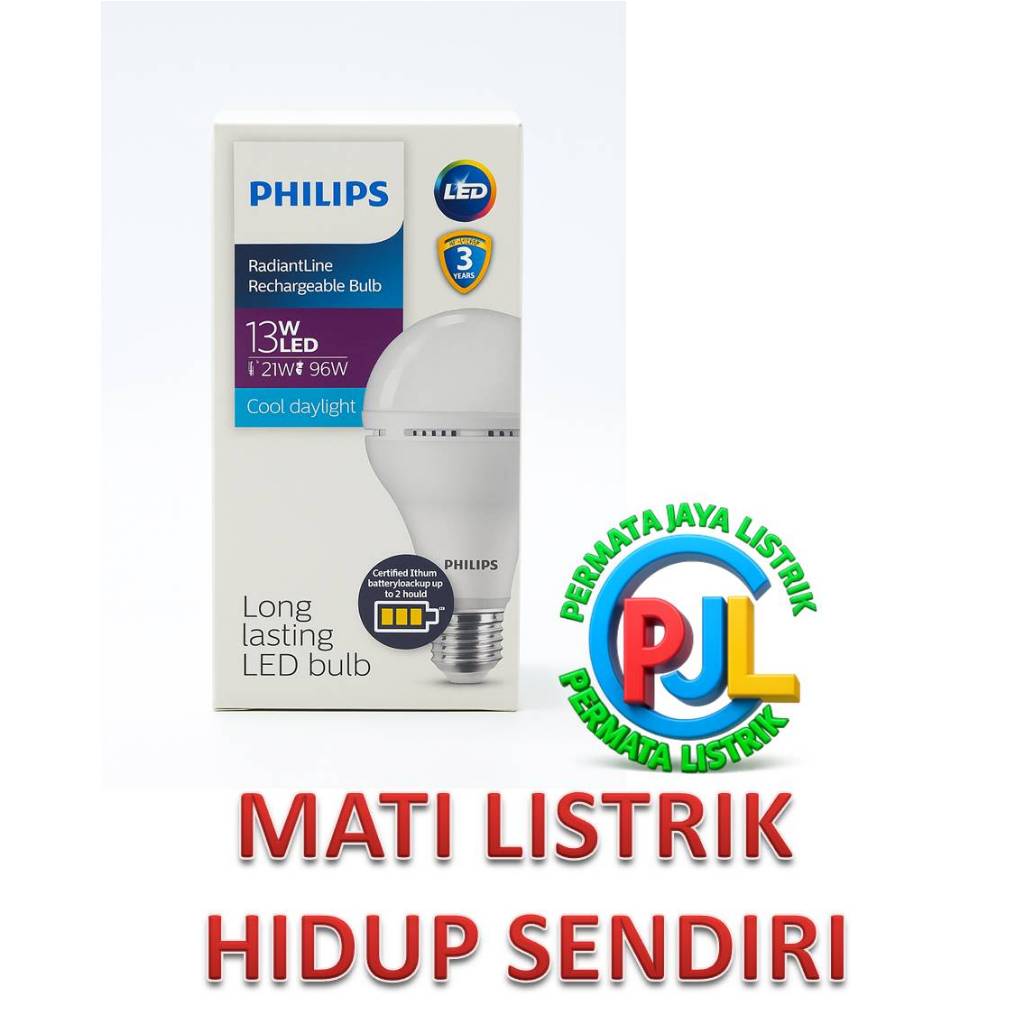 Lampu Philips Emergency LED 13 Watt | Baterai Tahan Lama | Otomatis Nyala Saat Mati Lampu | Garansi 