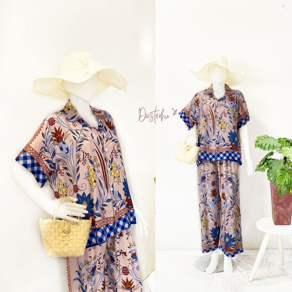 Alnaira Pajamas - Rayon Wanita Premium Lengan Pendek set Celana Panjang Jumbo Baju Setelan