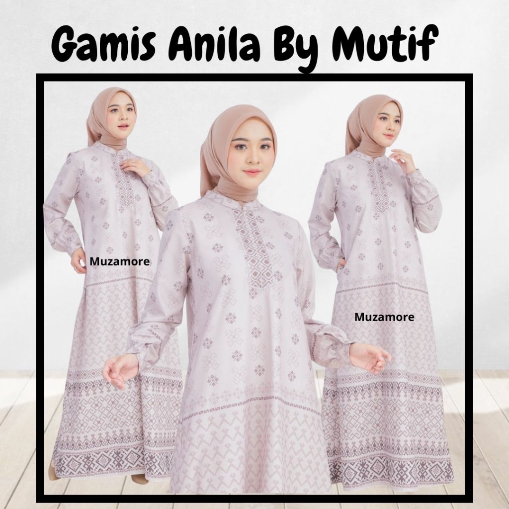 {MUZAMORE} MUTIF GAMIS ANILA MAUVE BROWN GAMIS MUTIF TERBARU
