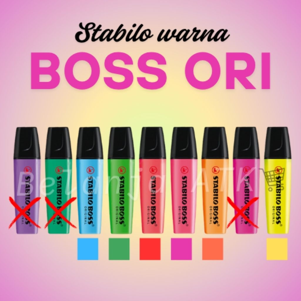 

[Eceran] spidol Stabilo Boss original warna warni biru / hijau / merah / pink / oren / kuning