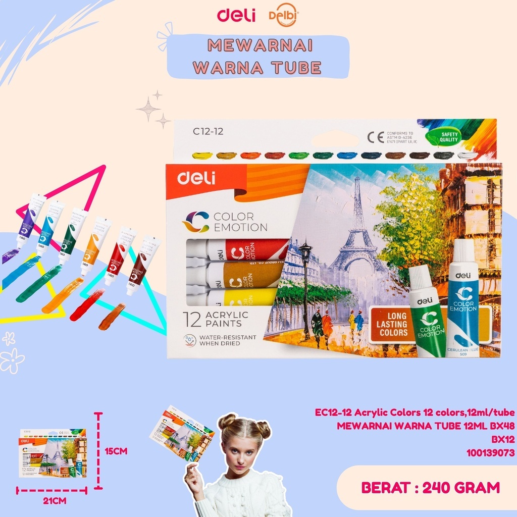 

DELI Acrylic Paint Set CAT AKRILIK MEWARNAI WARNA TUBE
