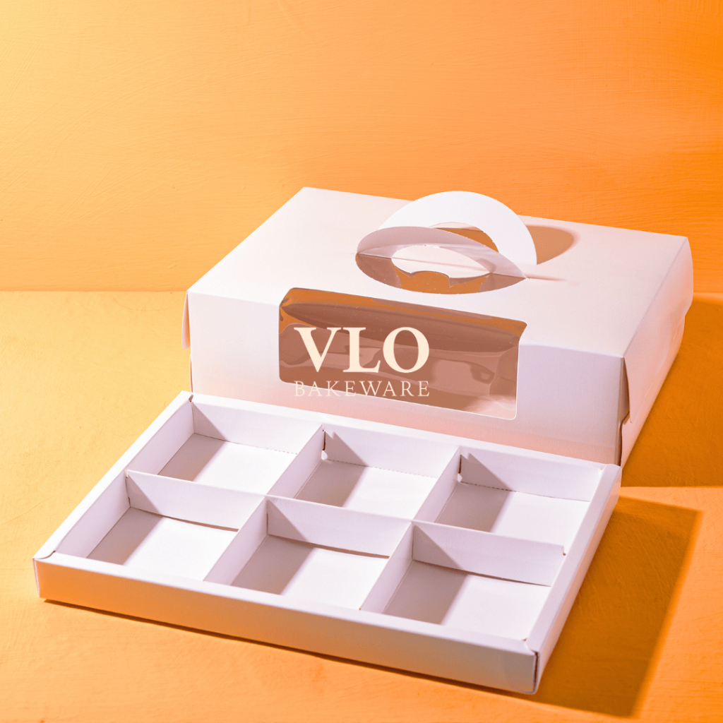 

[1 SET ISI 10 PCS] Kotak kue putih sekat 6 premium ada handle | cake box transparan | dus box kue slice donat