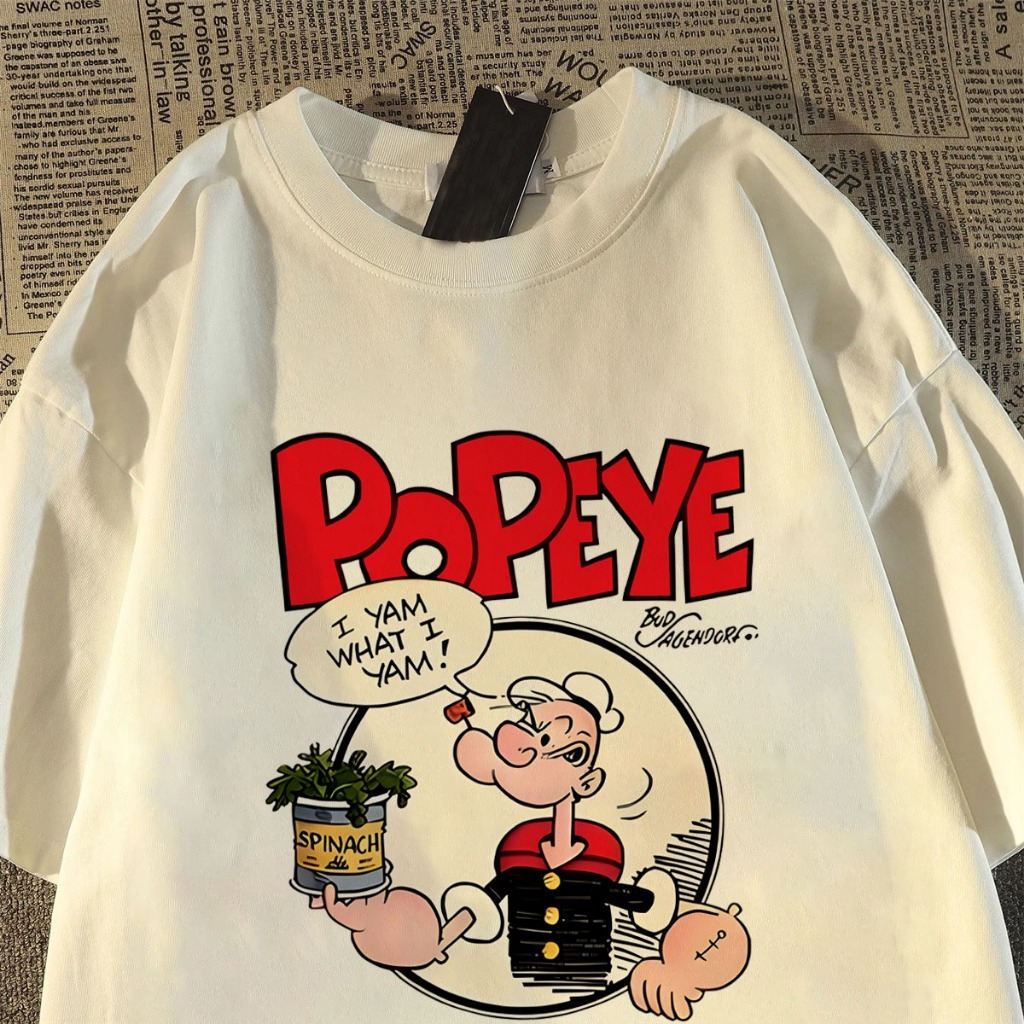 Tshirt Oversize Baju Kaos Pria Tebal Popeye Cetak kartun Versi Korea Santai Kaos Pria Keren Kece