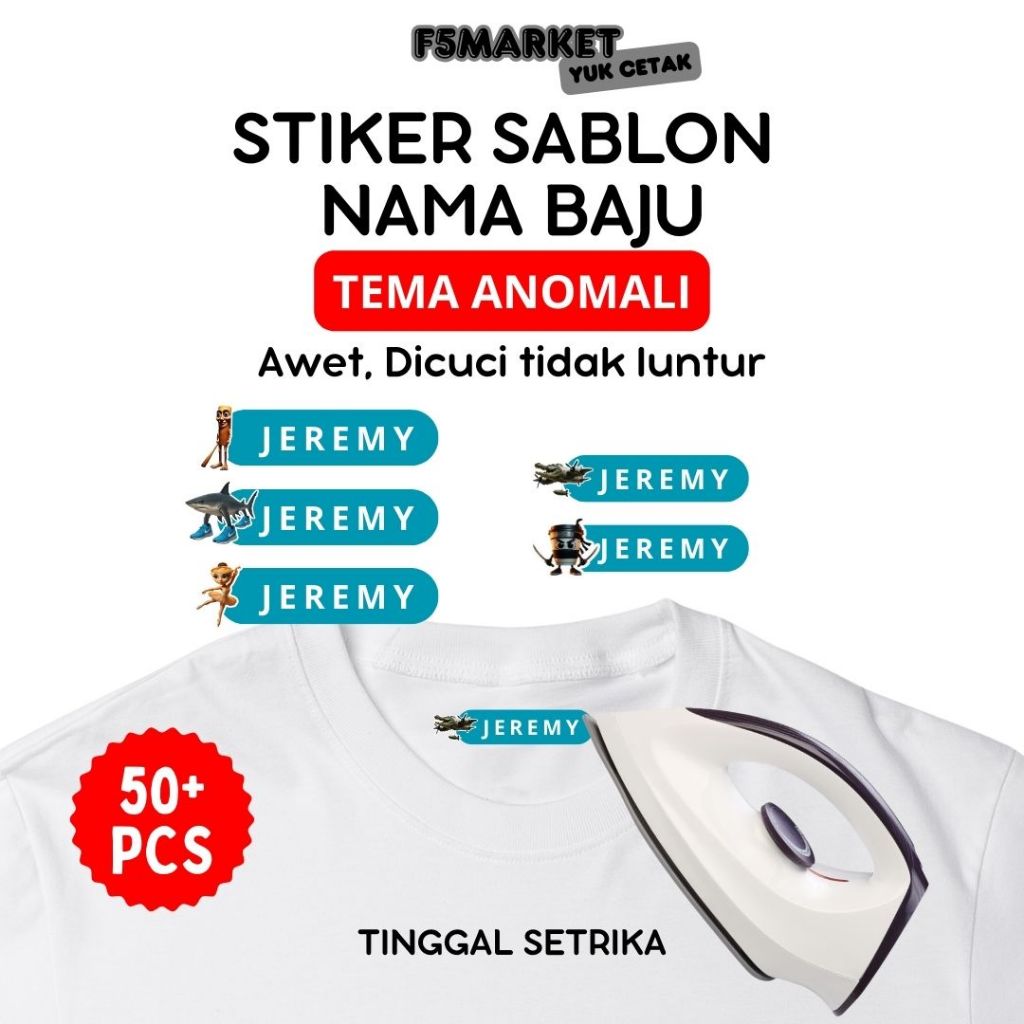 

Stiker Sablon Label Nama Baju Stiker Custom Nama Label Printing Kain / Kaos Sablon Setrika Tema Anomali Lucu Gratis