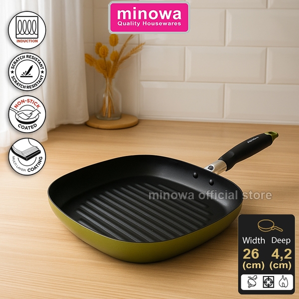 Minowa Pan Teflon Segi Grill 26 cm / Teflon Grill / Grill Pan