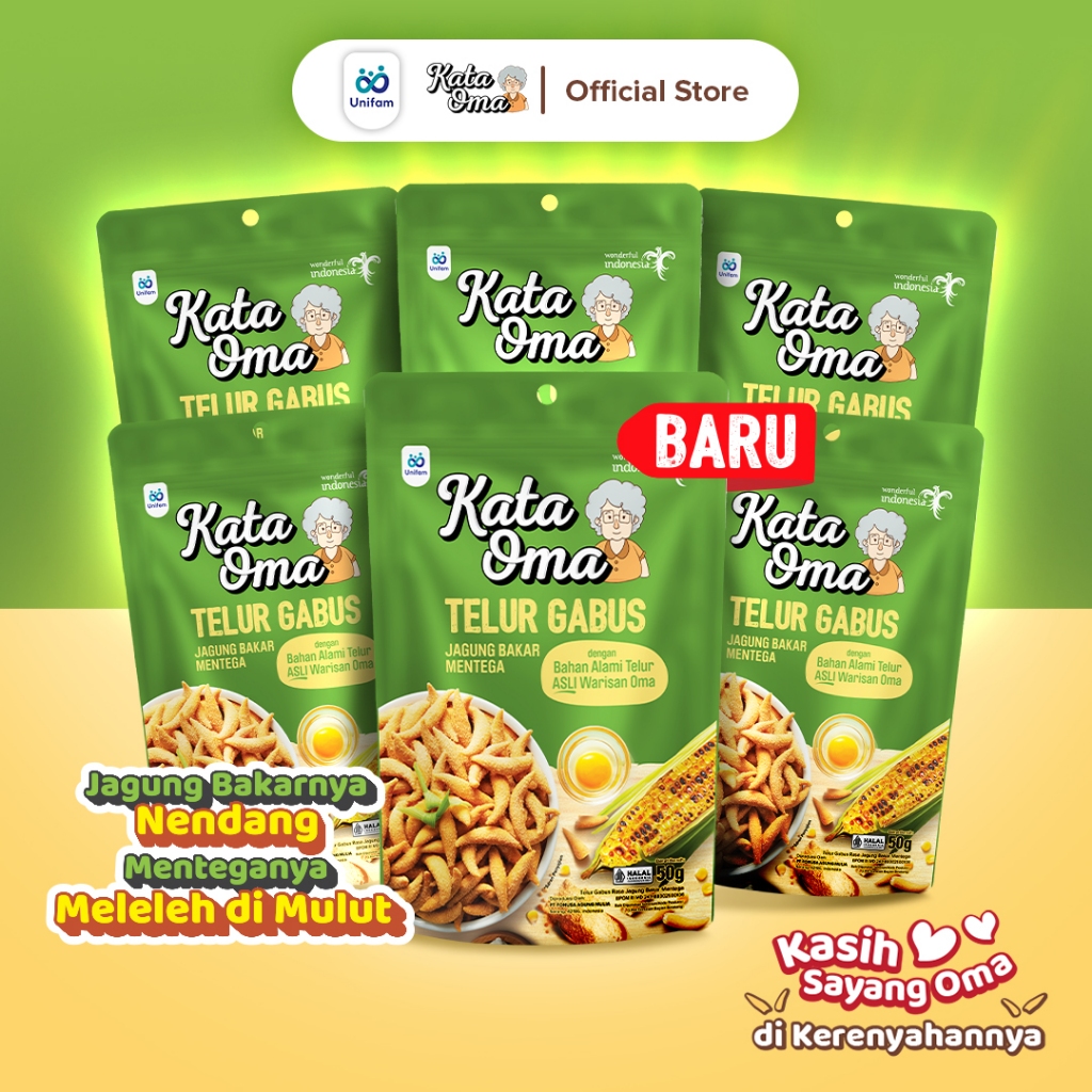 

Paket Isi 6 Kata Oma Telur Gabus Rasa Jagung Bakar Mentega 50 Gr