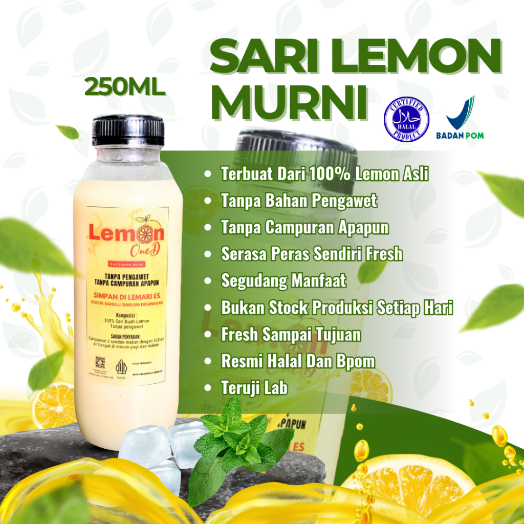 

Sari Lemon 250ML Murni Alami 100% Tanpa Campuran Untuk Detoks Dan Diet Alami Organik