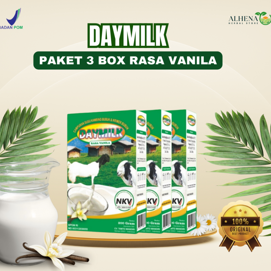 

PAKET 3 BOX (Lebih Murah) DAYMILK RASA VANILA | Susu Kambing Etawa Tidak Bau Prengus Membantu Menjaga Daya Tahan Tubuh dan Bantu Jaga Kesehatan Sendi dan Tulang Dikirim Dari Banjarmasin