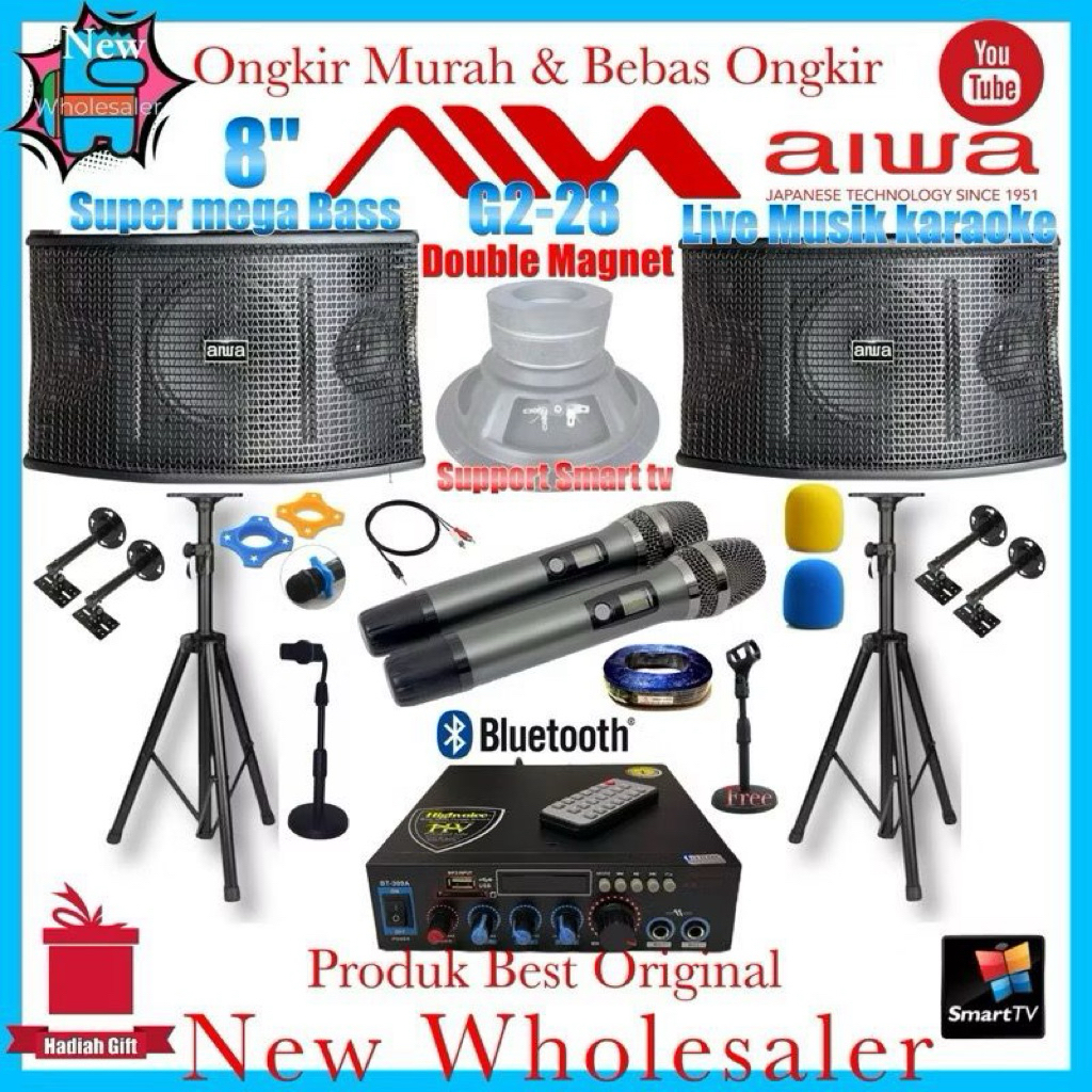 Paket Set Karaoke Sound syatem Aiwa 8 inch Double Magnet G2-28 Original import