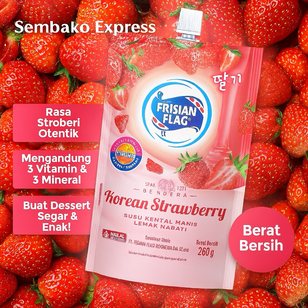 

Frisian Flag Korean Strawberry 260g – Susu Kental Manis Rasa Stroberi Korea