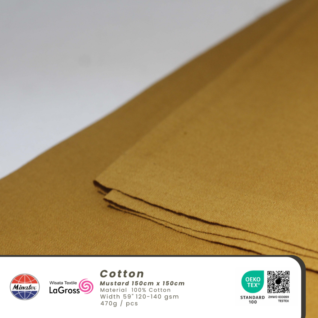 LaGross Textile, Mustard Kain Katun 20s, potongan 150cm x 150cm, Kain Atasan kualitas export Warna M