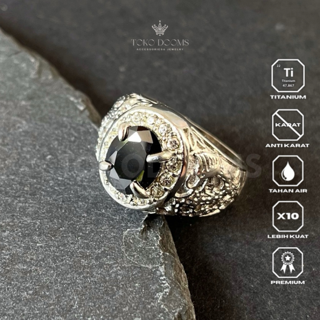 cincin batu akik blackonix cutting super istimewa ring titanium