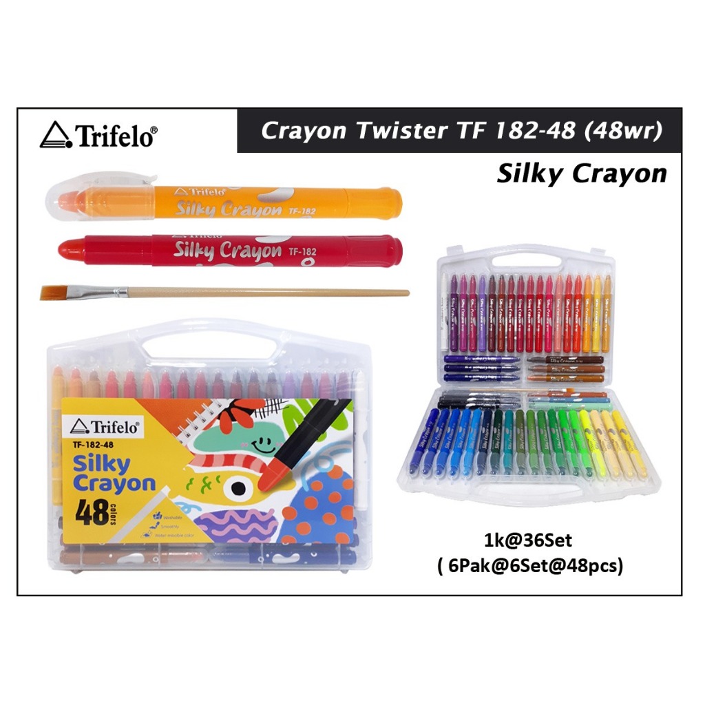 

crayon silky TRIFello isi 12 / 24 / 36 / 48 water soluble plastic case krayon silky