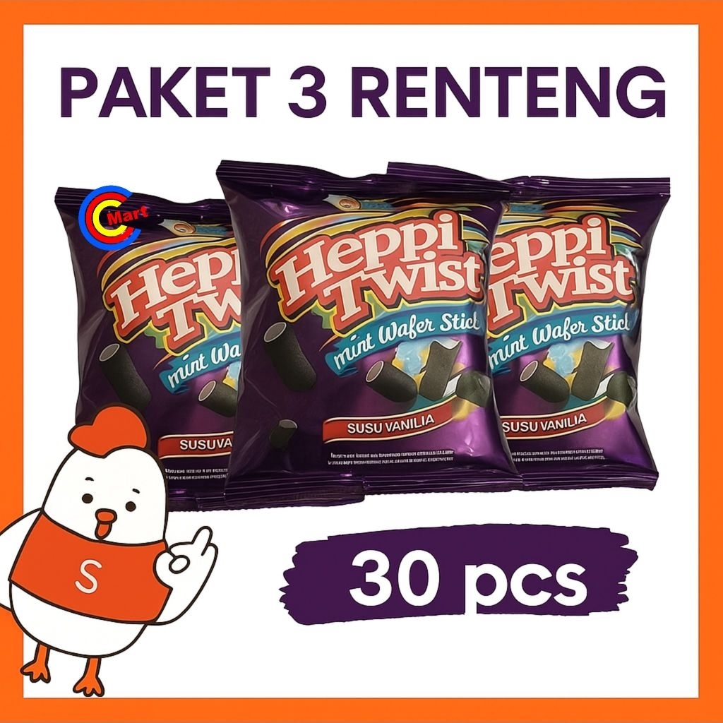 

[RENTENG] 30 PCS / 3 RENTENG HEPPI TWIST TWISTER CHOCO / VANILA SNACK RENTENG