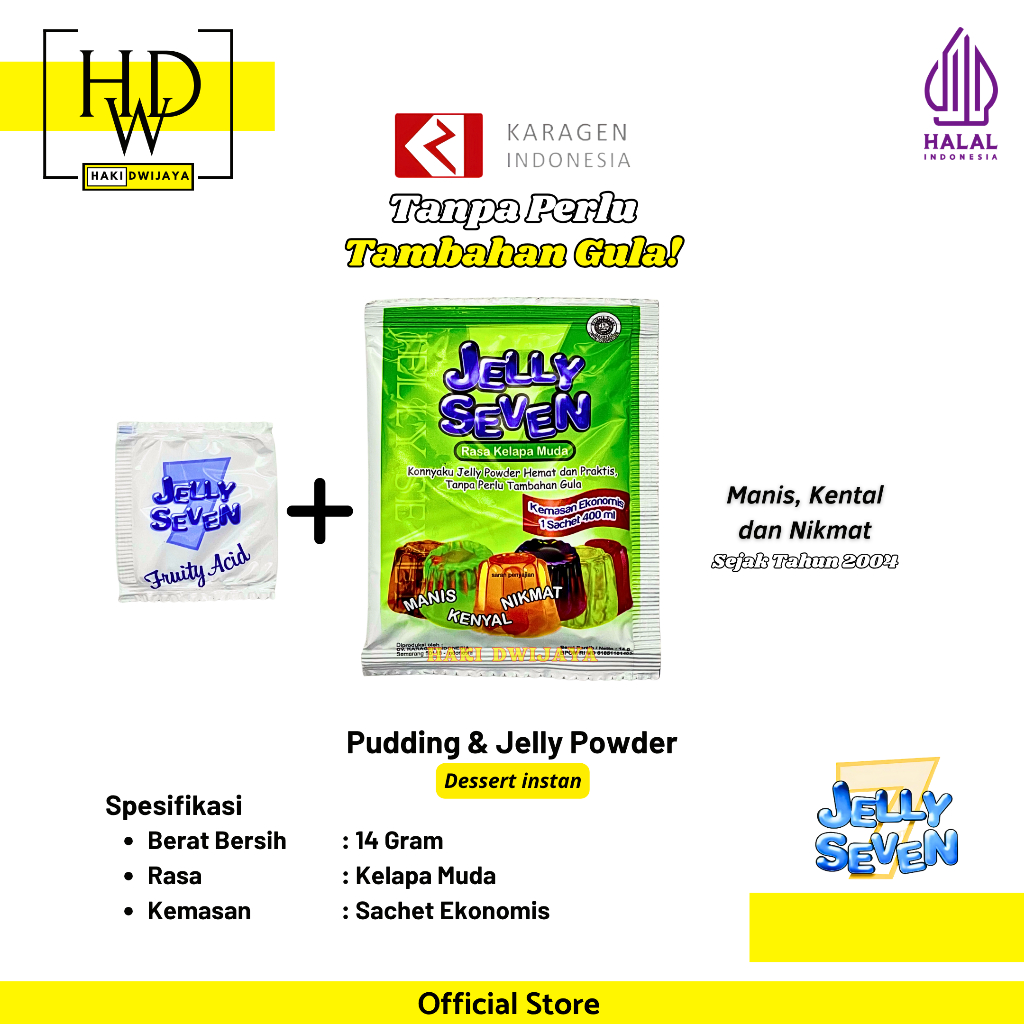 

Jelly Seven Ekonomis Bubuk Jelly Serbaguna 14 gram x 12pcs Rasa Kelapa Muda