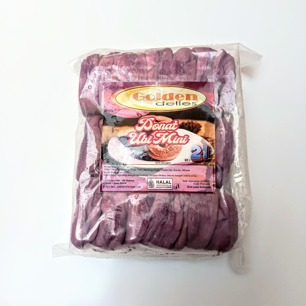 

GOLDEN DELIES Isi 21 Donat Ubi Ungu Ukuran SEDANG Empuk Lembut Halal Murah + Gula Halus