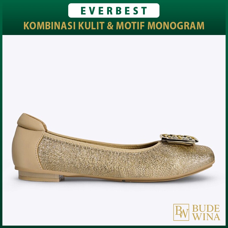 EVERBEST SEPATU FLAT SHOES WANITA ORIGINAL KULIT ASLI GOLD EMAS EW10