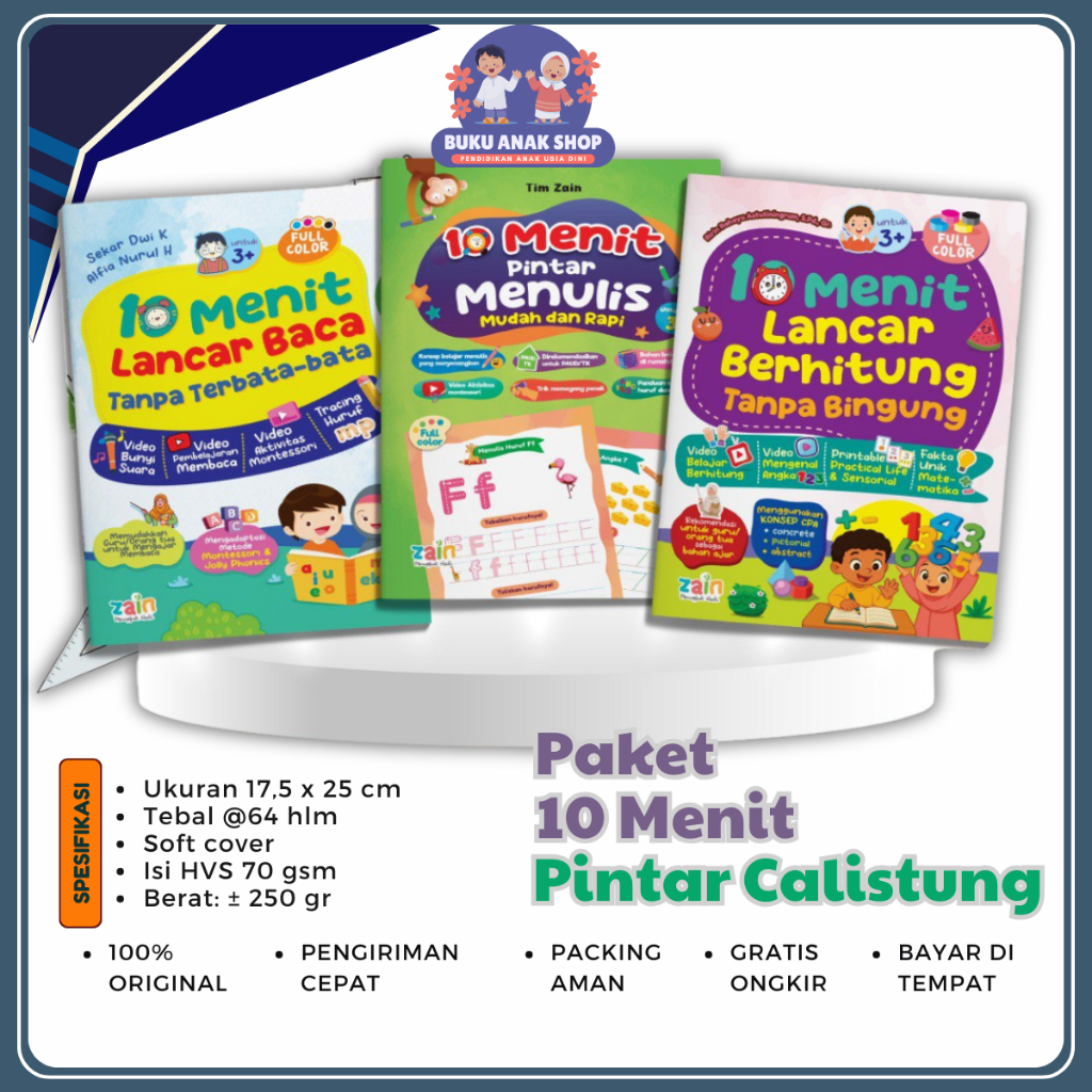 Paket 10 Menit Pintar Calistung Lancar Membaca Menulis Berhitung Persiapan Anak masuk TK SD Lengkap