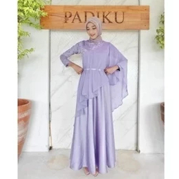 Rizkiya Dress 10 in 1 LOOK Gamis Muslim Satin Brokat Kombinasi Selendang Ceruti Viral Baju Pesta Bri