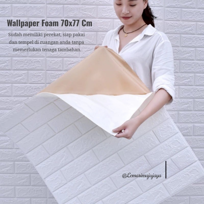 Wallpaper 3D Foam Batu Bata 70×77 cm Tebal 5–6 mm, Glossy Premium – Anti Air & Perekat Sendiri, Deko