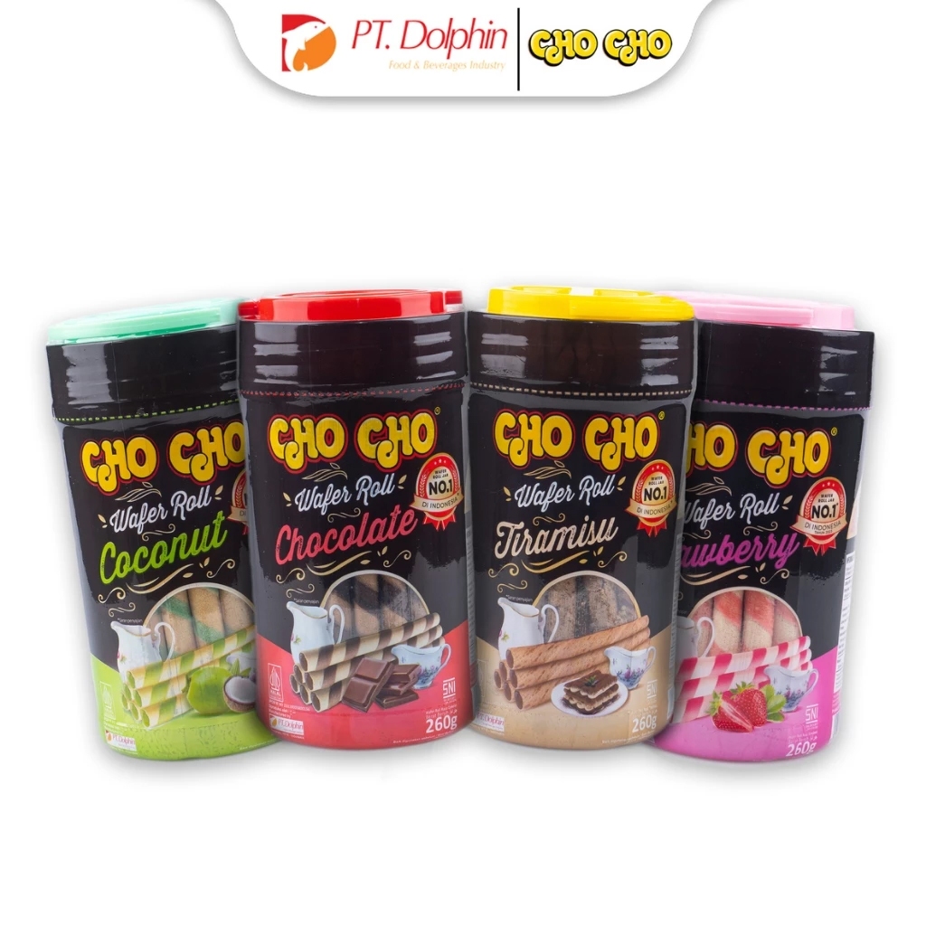 

DOLPHIN Cho Cho Wafer Stick 260gr Jar- Roll - Chocolate - Tiramisu - Strawberry - Coconut