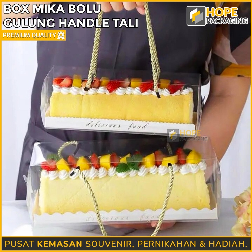 HOPE (Kotak Kue Bolu Gulung/ Box Kue Bolu + Tali/ Kemasan Kue Jinjing/ Box Mika/ Bolu Gulung Transpa