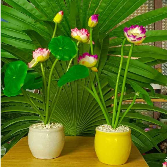 CEILO FLORIST Bunga Teratai Hias Pot Keramik | Bunga Teratai Imitasi