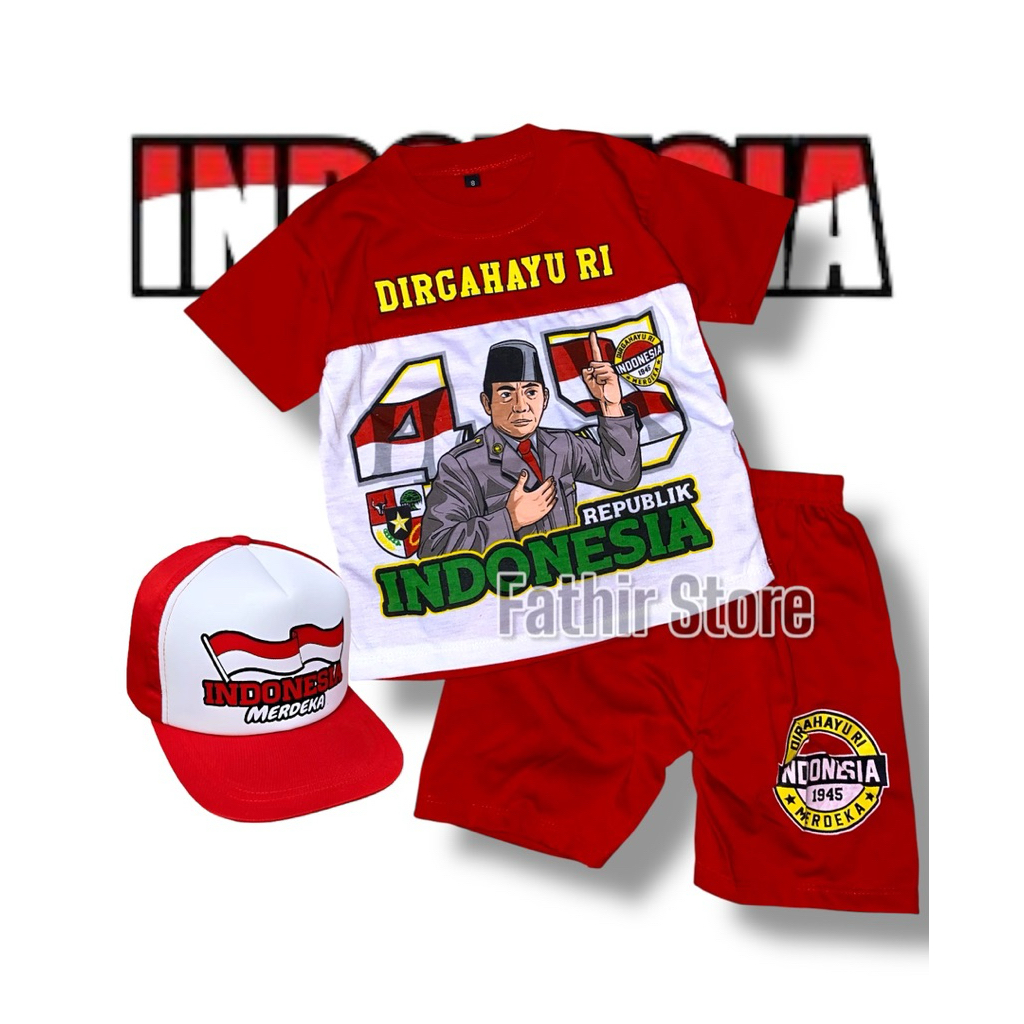 SETELAN BAJU ANAK LAKI SOEKARNO HATTA MERDEKA INDONESIA BISA PAKAI TOPI FASHION