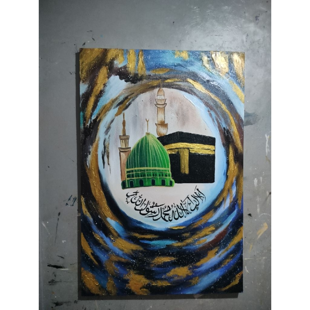 hiasan dinding lukisan Ka'bah Semi Abstrak | Lukisan abstrak Ka'bah|Hiasan dinding modern.