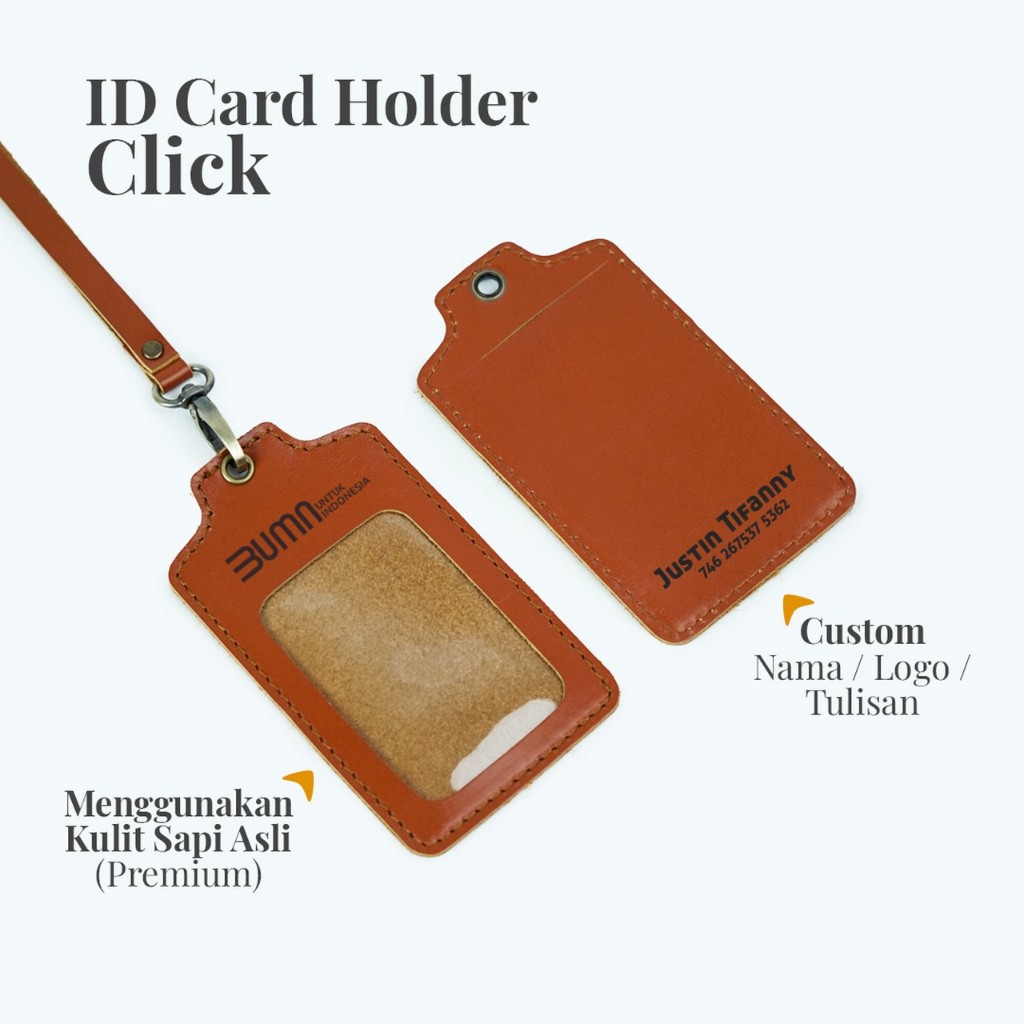 Id Card Holder Model Klik - Id Card Kulit Asli Bisa Grafir Logo dan Nama
