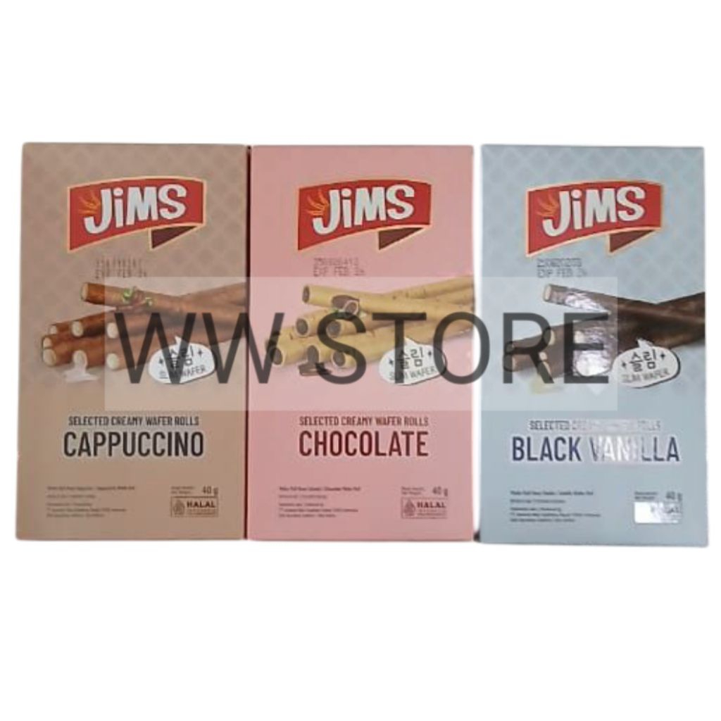 

Wafer gulung rasa cokelat coklat vanila kopi kapucino halal MUI JiMS SELECTED CREAMY WAFER ROLLS Chocolate Black Vanilla Cappuccino 40g