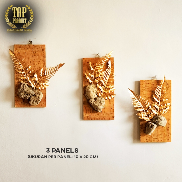 Golden Pakis Tanaman Plastik Gantung (Isi 3 Panels) Artificial Hiasan Dinding Kantor Ruang Tamu Cafe