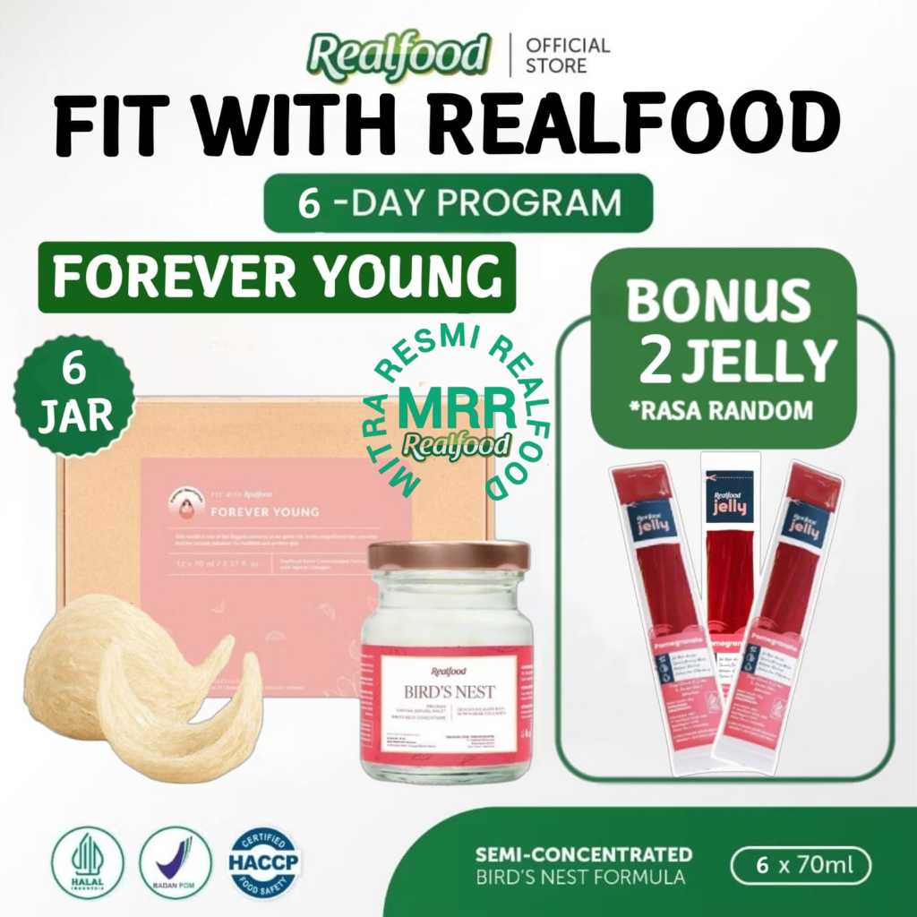 

Realfood Forever Young Kolagen Trial 6 Botol Bonus Jelly & Diskon Harga ( Minuman Sarang Burung Walet ) MRR