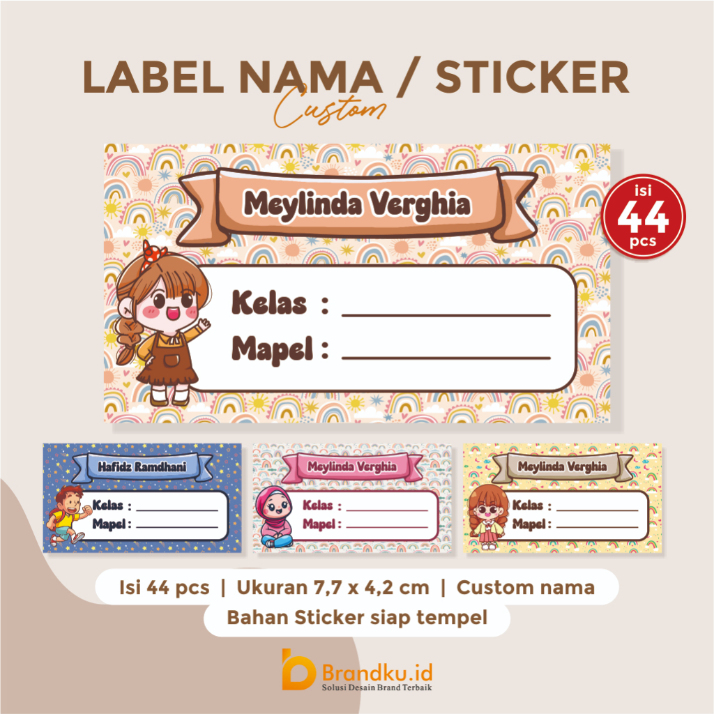 

44 pcs Sticker Buku Anak Custom / Label Nama Anak Sekolah / Sticker Buku Pelajaran Anak / Sticker Buku Nama Sekolah / Label Buku Pejaran Sekolah Brandku.id