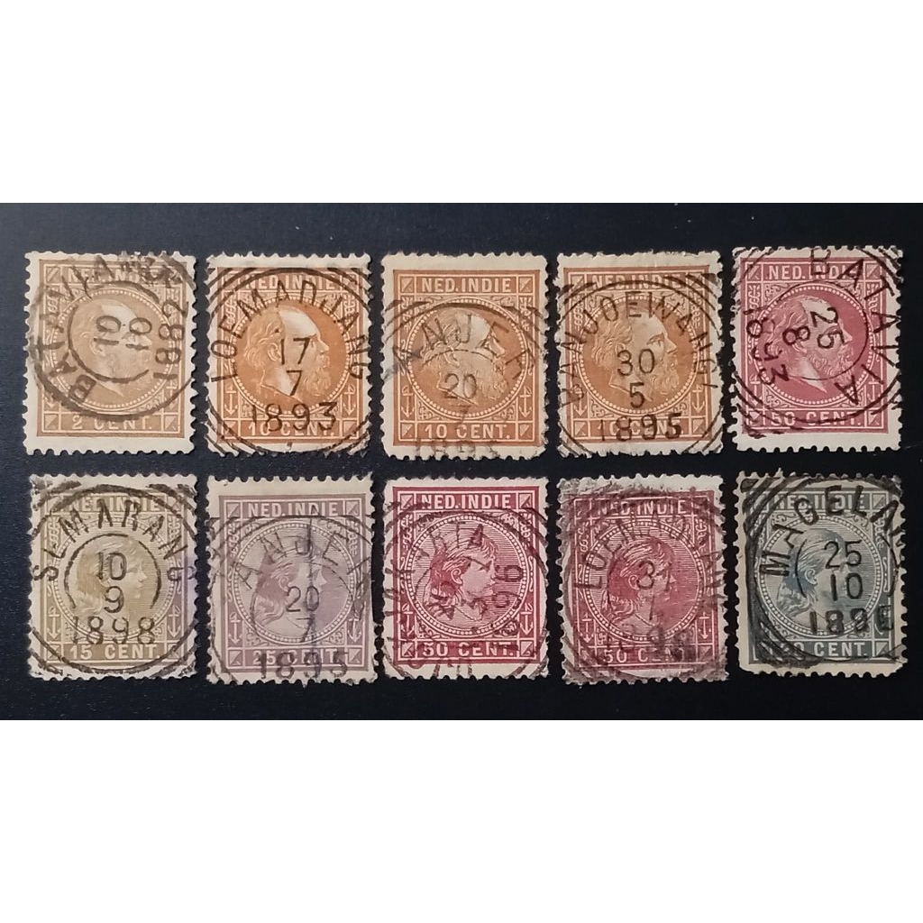 

10v Cap Pos Ned Indie Willem dan Wilhelmina Kleinrond & Vierkan Stempel