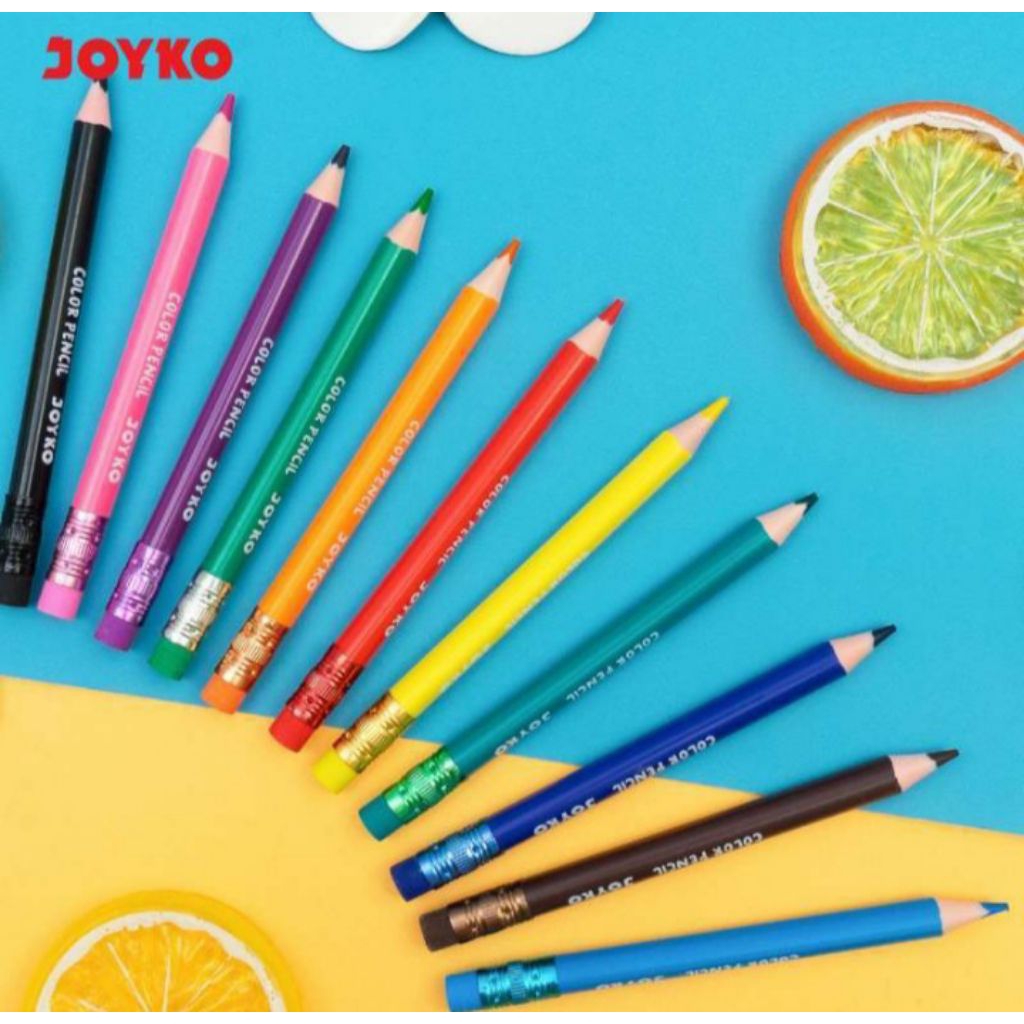 

[100%ORI/RealPict] Pensil Warna JOYKO 12 Warna - Pendek / Panjang | Tebal, Tidak Mudah Patah, Bisa Dihapus