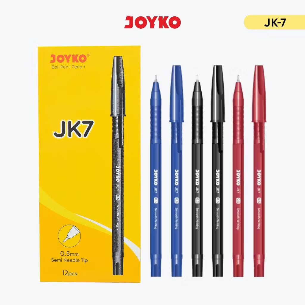 

PEN JK-7 JOYKO HITAM & Biru (tertera harga 12 pcs ) | JOYKO BALL PEN BLACK BLUE RED JK7 PENA PULPEN JOYKO JK7 HITAM BIRU MERAH JK7 LUSIN | PEN PENA JOYKO 0.5mm JK7 | Pulpen / Ballpoint / Pen Standard AE 7
