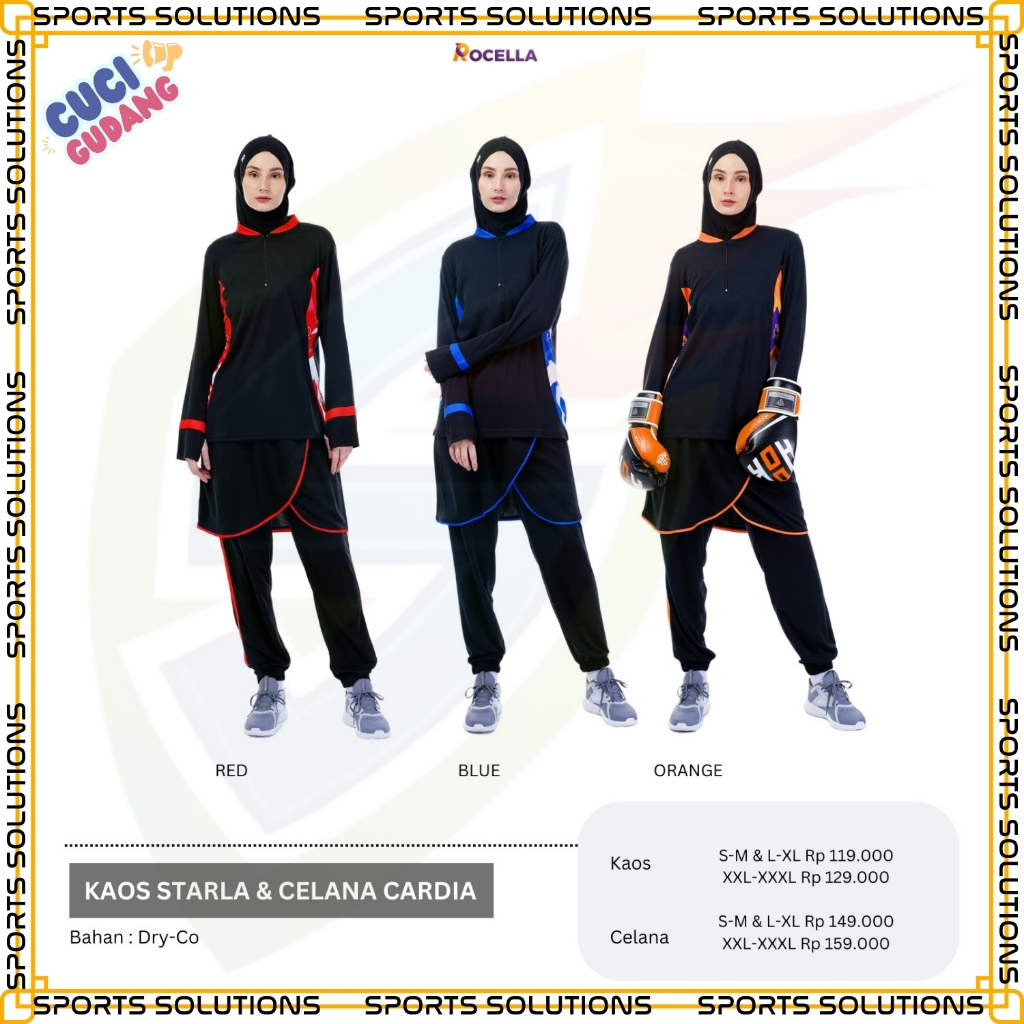 SETELAN OLAHRAGA MUSLIMAH - SERAGAM OLAHRAGA - SETELAN ZUMBA - BAJU OLAHRAGA MUSLIMAH ROCELLA KAOS S