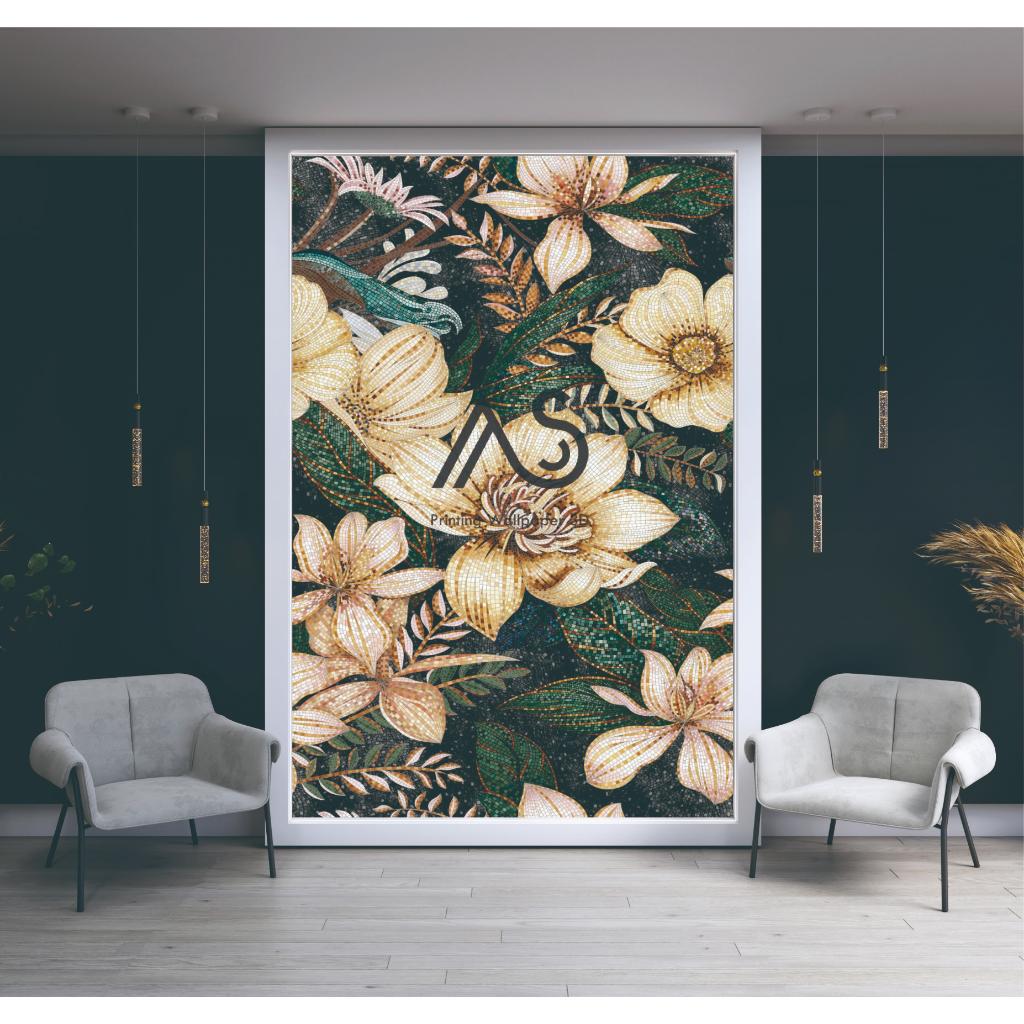 wallpaper bunga 3d, wallpaper mewah elegan, wallpaper emas putih, stiker dinding premium Bisa COD