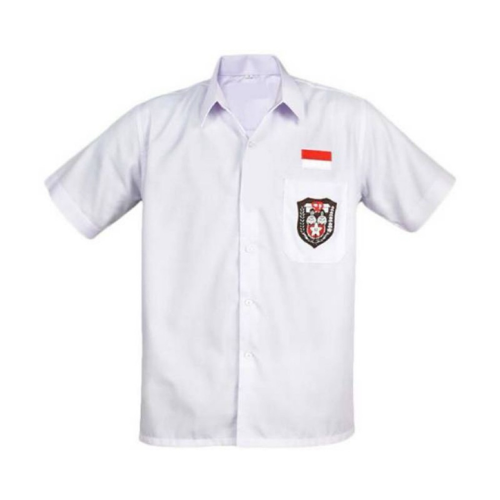 Baju Seragam Sekolah LENGAN PENDEK BET BORDIR ( SD ) + BENDERA MERAH PUTIH ( UKURAN JUMBO )( MERK Ni