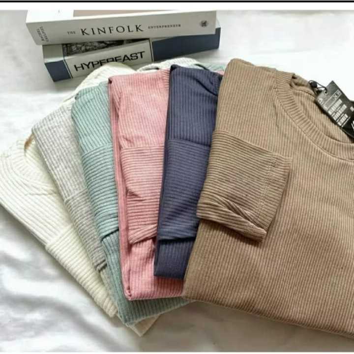 Kaos Rib Oblong Premium lengan panjang/ Rib Wanita Kekinian /Rib Premium Viral / Lengan Panjang