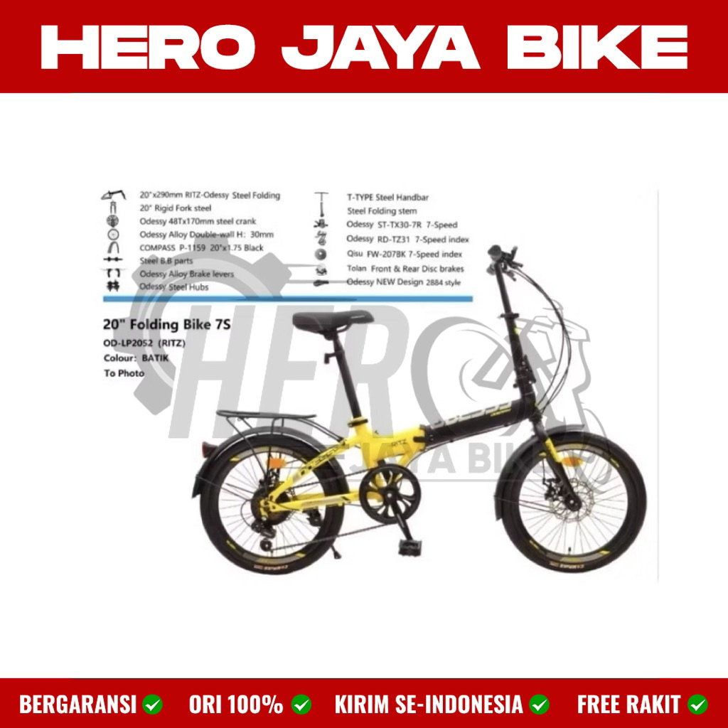 Sepeda Lipat Odessy 16 & 20inch 52 Ritz With Bahasi dan Spakbor Hi Teen Steel 7S