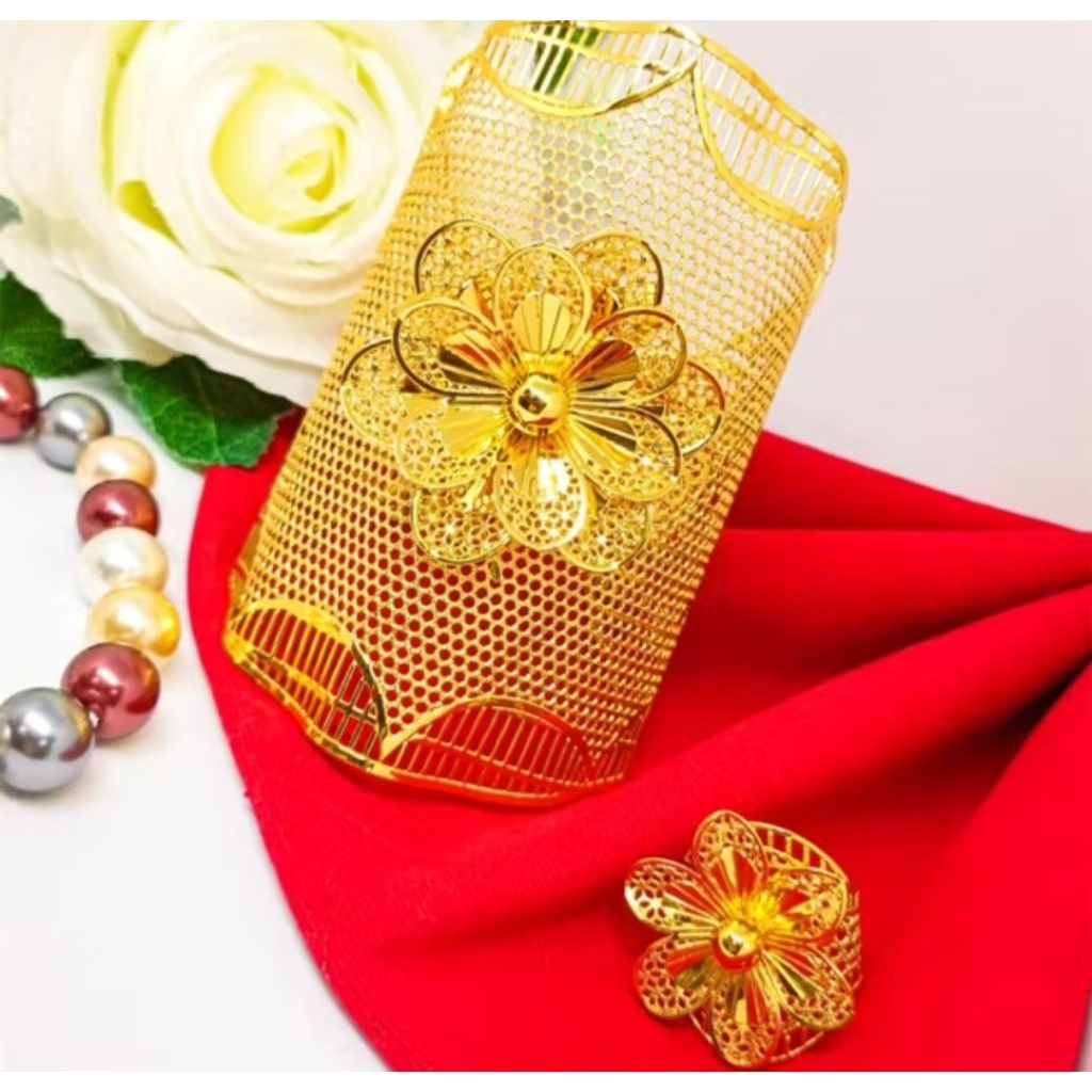 GELANG BUNGA KENDARI FREE CINCIN BUNGA KENDARI PERHIASAN BANGKOK LAPIS EMAS 24K