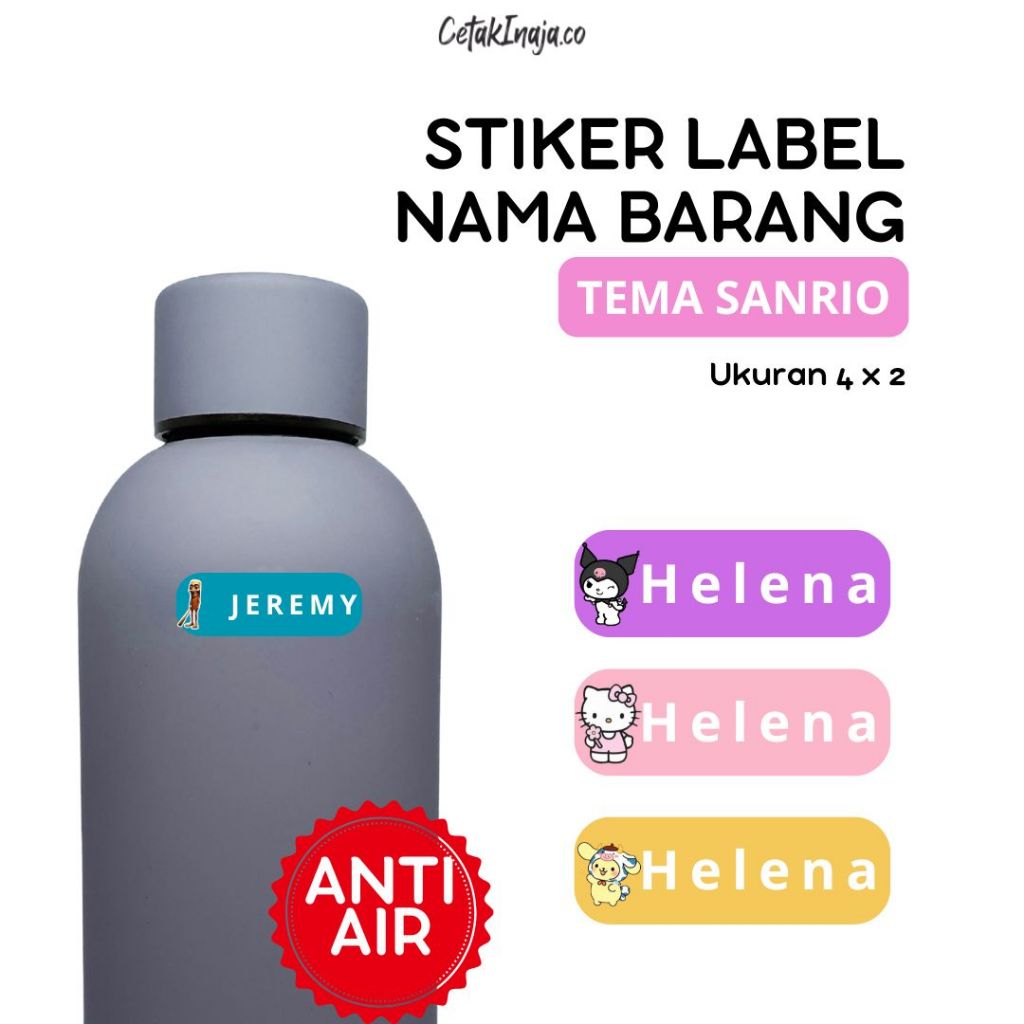 

Stiker Nama Waterproof TEMA SANRIO | Stiker Tahan Air | Stiker Nama Custom I Stiker Nama Barang Label Barang Isi 80+++