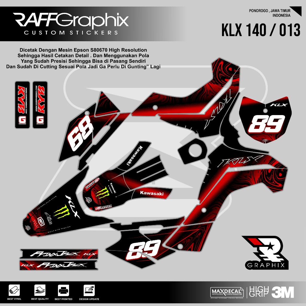 DECAL KLX 140  SUPER GLOSSY KODE 013 - DECAL STICKER KLX - STICKER KLX MURAH - DECAL KLX CUSTOM