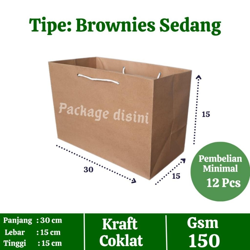 

Paperbag Brownies Sedang, tas kertas coklat murah, P30 L15 T15