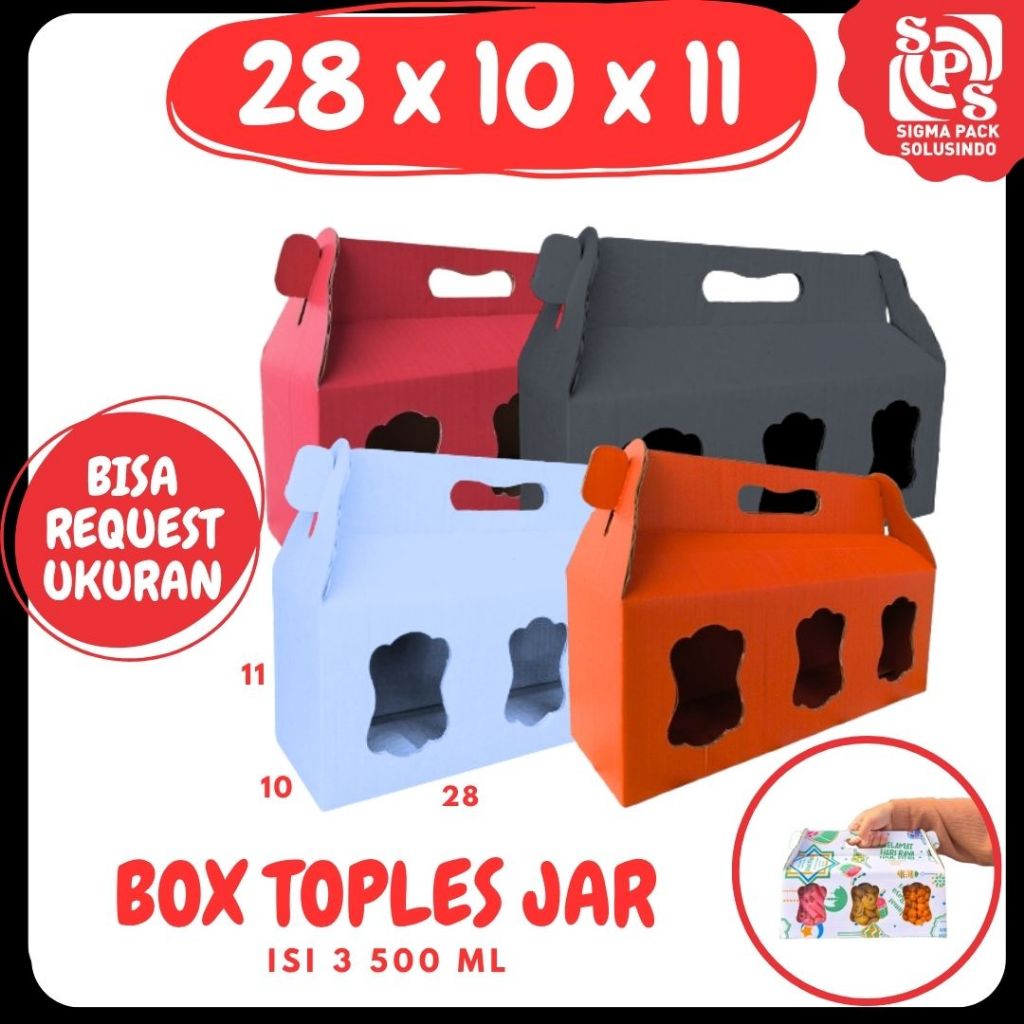 

Box Kuker 28x10x11 Jinjing dus KUKER TOPLES JAR 500ml Isi 3) Kardus jinjing Kue Kering Gable Box